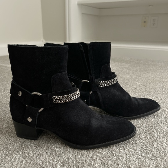Black Suede Ankle Boots with Chain Detail - Picture 1 of 4